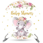Toile de fond de douche de bébé ronde paillettes éléphant floral rose